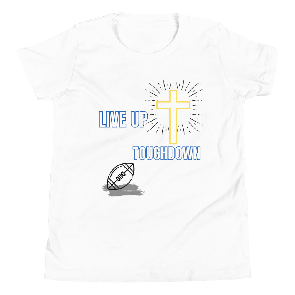 Boys'-Live Up-Touchdown Tee (White/Blue Letters)