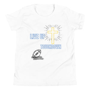 Boys'-Live Up-Touchdown Tee (White/Blue Letters)