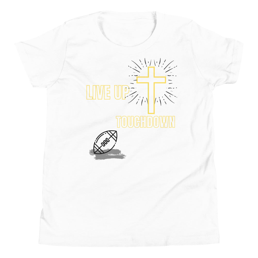 Boys'-Live Up-Touchdown Tee (White/Yellow Letters)