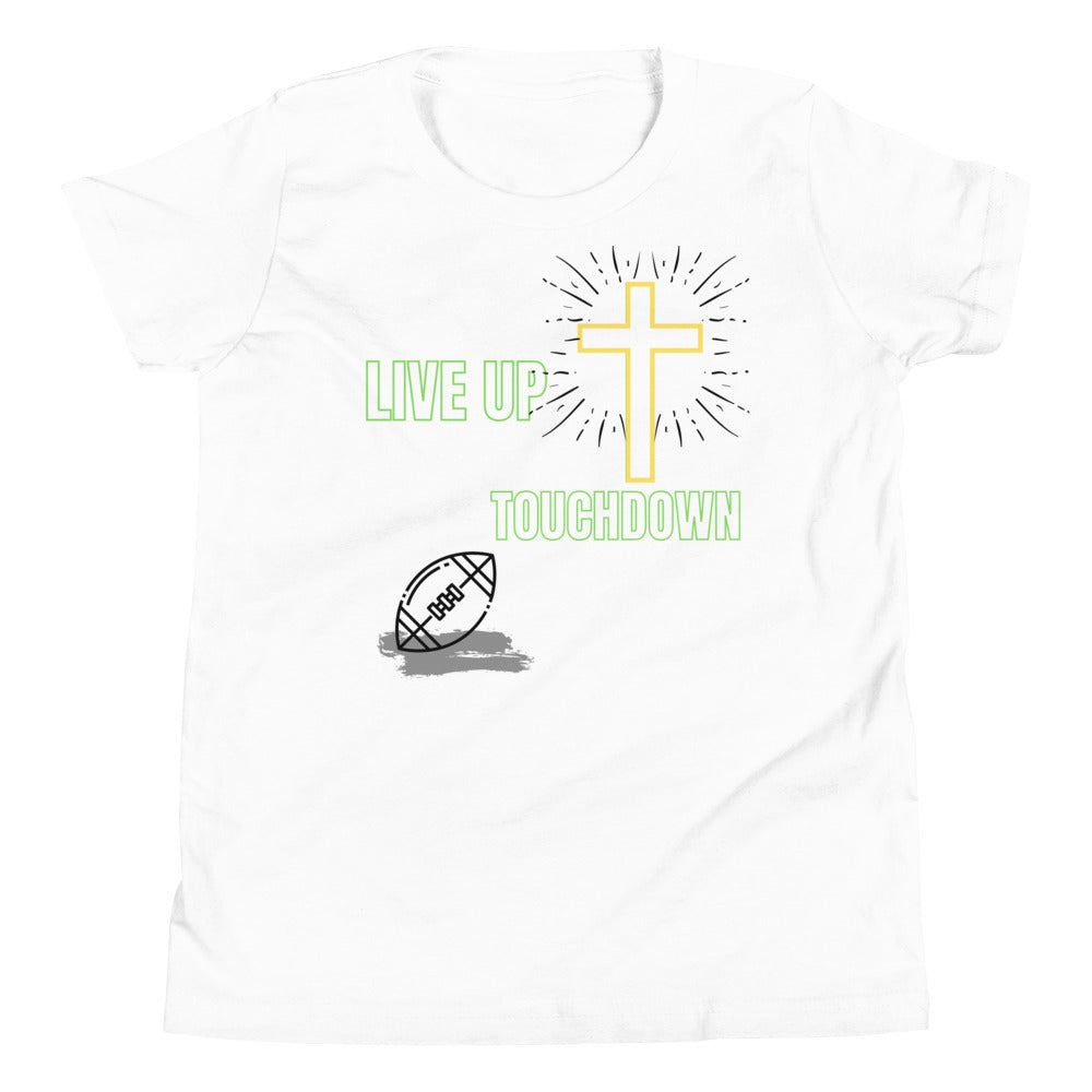 Boys'-Live Up-Touchdown Tee (White/Green Letters)