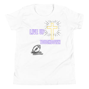 Boys'-Live Up-Touchdown Tee (White/Purple Letters)